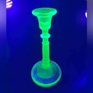 Glowing Green Glass Candle Stick Holder Decore